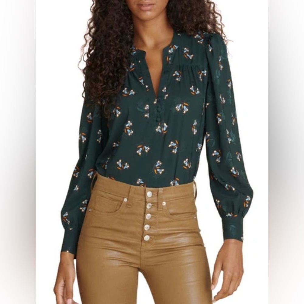 Veronica Beard Abbie Floral Blouse in Evergreen Sz 2